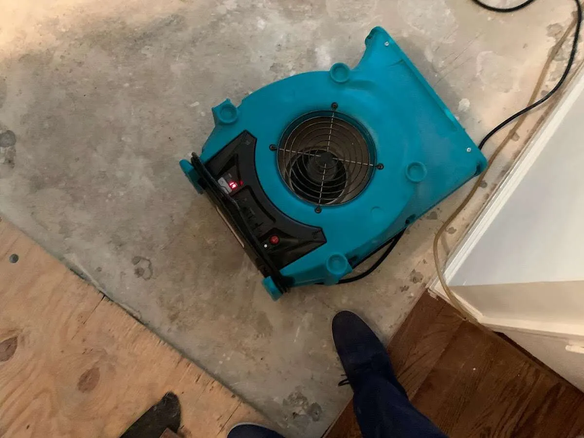 Air mover drying subfloor during Leak Detection & Repair in White Settlement